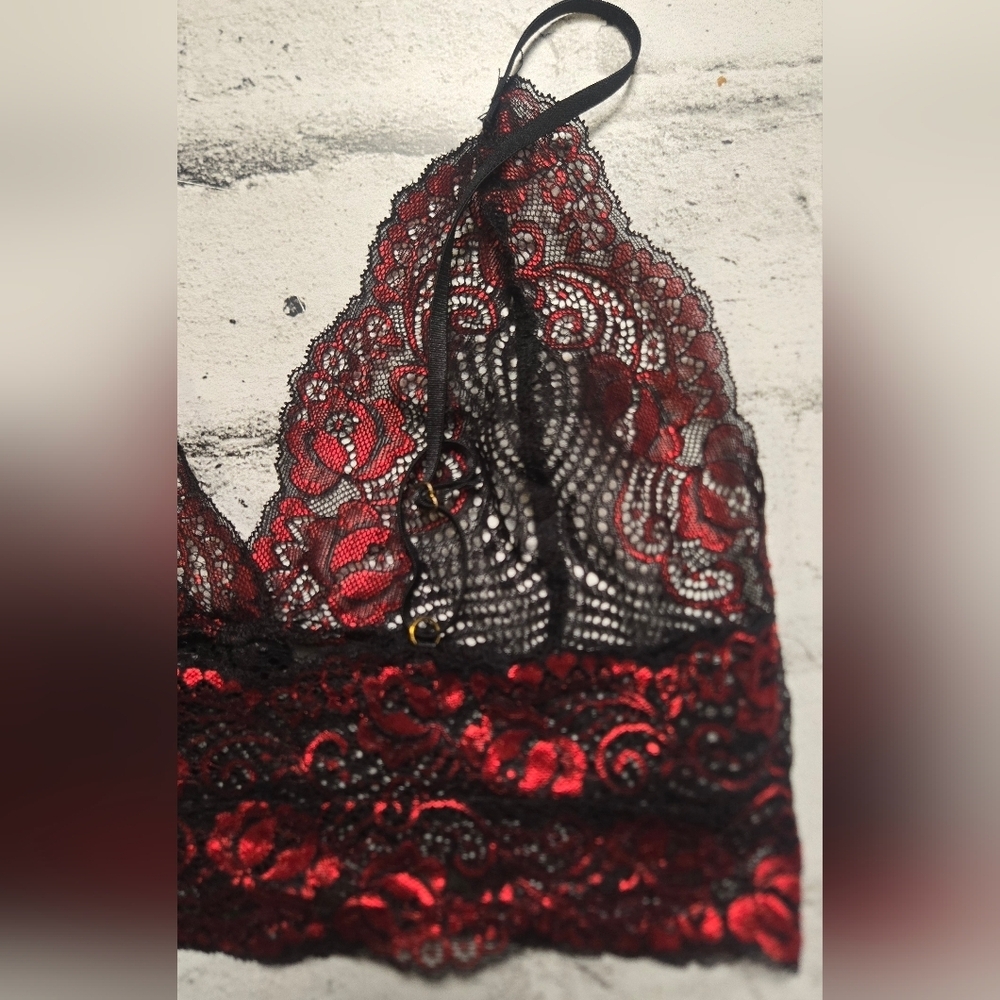 Lace Bralette Bundle M Rose & Vine Black Red Set - Picture 6 of 13